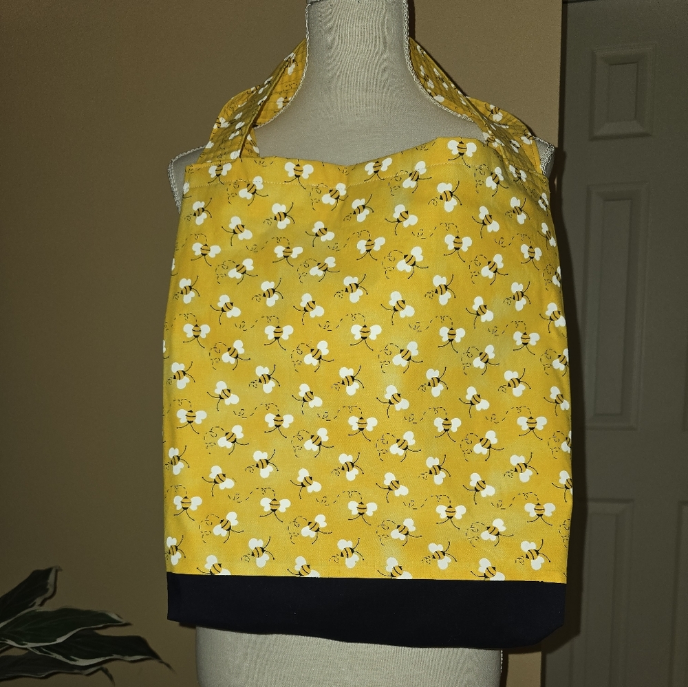 Handmade Tote Bag. Cotton Bumblebee Print. 14x15 Double Straps